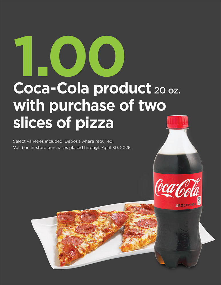 $1 coke 2 pizzas Counter Card